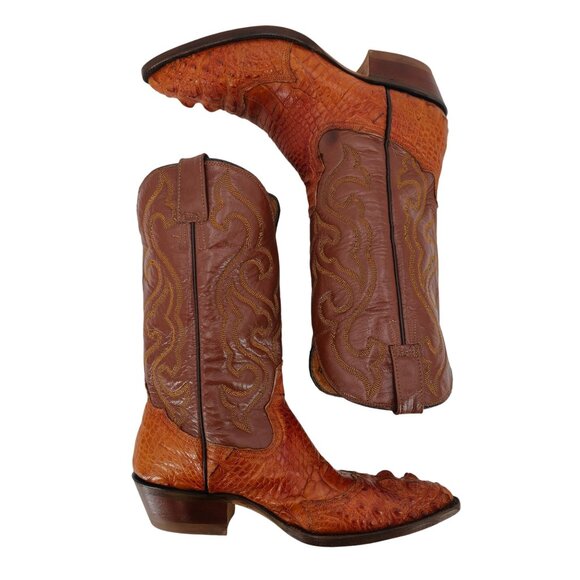 Custom Handmade Mens 11 Brown Unique cut Hornback Alligator Cowboy Western Boots - Picture 5 of 16